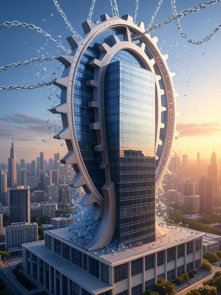“A stylized visual of a business (represented by a unique, dynamic building or gear shape) breaking free from rigid, restrictive chains (labeled ‘Software Compromise’). AI-powered light or energy is helping to shatter these chains. The business is now surrounded by flexible, glowing interfaces and tools that conform to its unique shape, indicating software adapting to the business. The overall mood is liberation, empowerment, and a bright future.”
Relation and Highlight: This final image serves as a powerful metaphor for the “unleashing” described in the conclusion. It visually summarizes the core message: AI liberates businesses from the old constraints, allowing software to adapt to them, leading to a more empowered and efficient future.