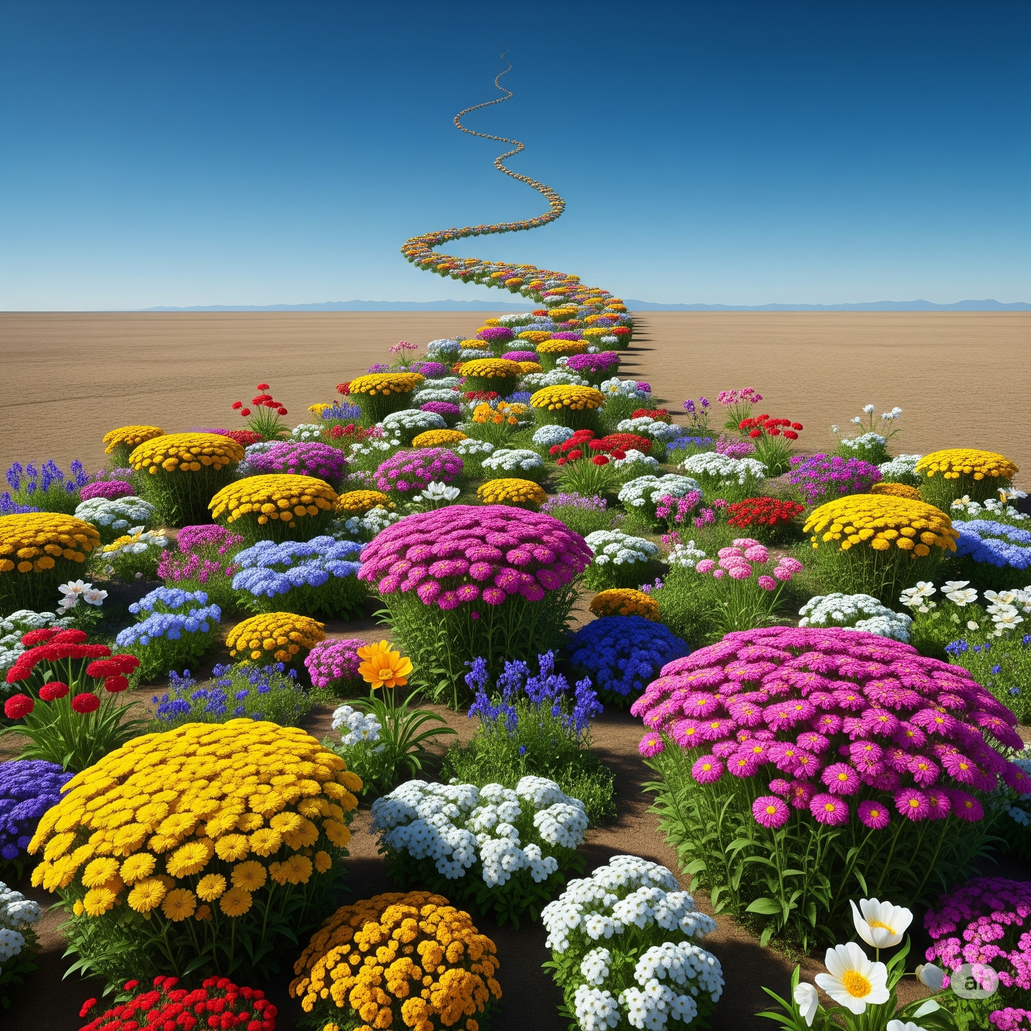 A visual of a previously barren landscape now blooming with a multitude of diverse, unique, and colorful flowers. Each flower represents a ‘Niche SaaS’ solution, with some flowers clustered together to represent ‘consolidation through specialization’ for specific industries. In the distance, a long, winding ’tail’ of smaller, more unique flowers represents the ’long tail’ markets now being served. The overall impression is abundance, diversity, and tailored solutions."
Relation and Highlight: This image illustrates the “explosion” of Niche SaaS. The blooming flowers represent the growth and diversity of specialized solutions, contrasting with a previously more uniform (barren) landscape. It visually captures the idea that AI allows SaaS to serve many previously unaddressable niche markets.